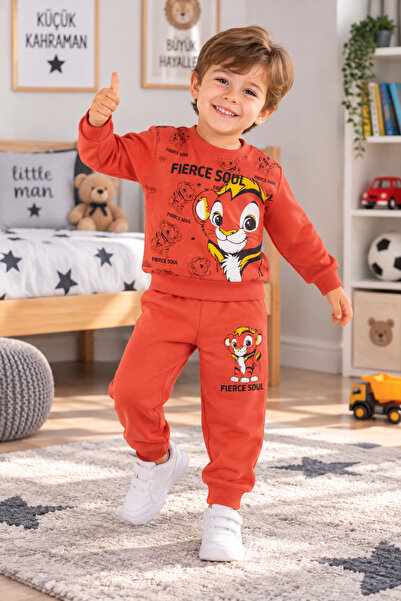 SERPİL SS GİYİM Erkek Çocuk Aslan Baskılı Eşofman Takımı – turuncu Sweatshirt...