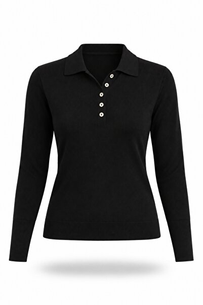 5in1Canpolat Black Polo Collar Lyocell Yarn Knitwear