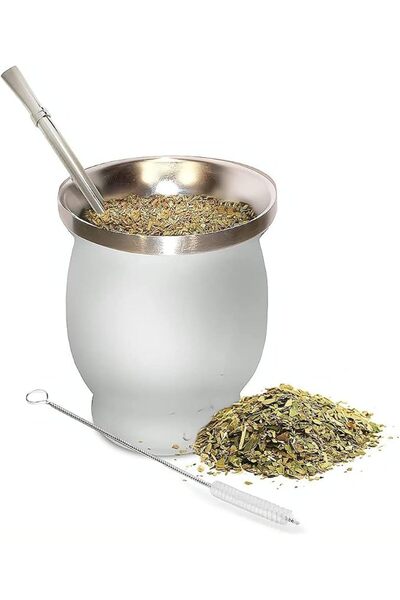 Yelajoy 3 PCS Yerba Mate Cup, White Insulated Tea Gourd Set, Double Walled Dr...