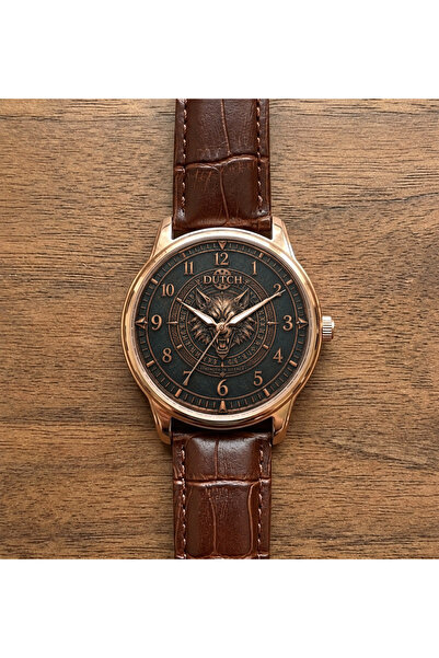 DUTCH STORE Men's Wristwatch - Decorative Wolf Dial with Arabic Numerals, Ros...