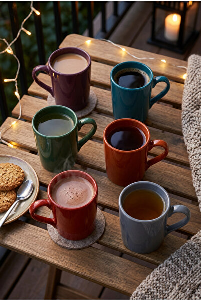Shuvae 6’lı Renkli Seramik Kupa Seti 150 ml – Modern Zen Kupa Kahve & Çay Mug...