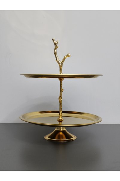 PARILTI HOME COLLECTİON Luxury 2-Tier Stainless Steel Cookie Stand with Stand, Decorative Presentation Tray, Multi-Tier Serving Tray, Cookie Holder, Candy Holder, Chocolate Holder, Tray