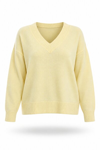 5in1Canpolat Yellow V-Neck Knitwear Sweater