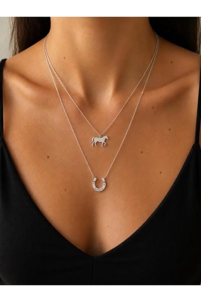 N!da Jewelry 925 Ayar Gümüş Çift At Figürlü At Nalı İsim Kolye