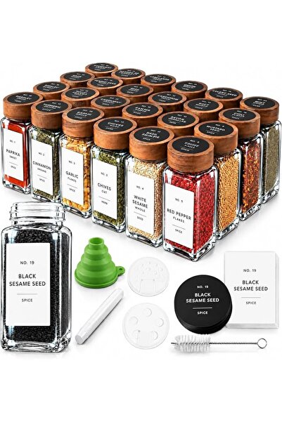 GENERAL 24Pcs Glass Spice Jars, 4oz Empty Square Spices Jars with Wooden Lids