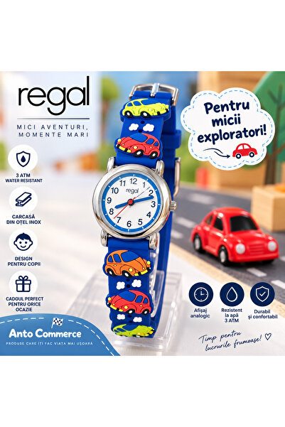 Regal R2400 Kids Watch – Blue Belt with Cars, Analog Display, 3 ATM Water Res...