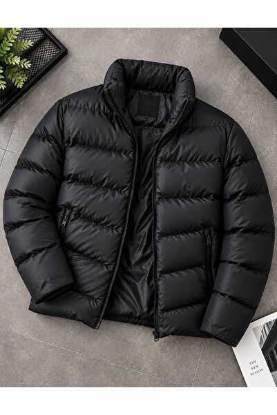LUPERCUS Men's Black Inflatable Coat with Zipper Collar and Pockets, Waterpro...