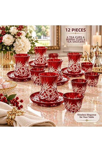 AYZ HOME Cut Crystal Glass 12 Piece Tea Set |   6-Person Handcrafted Tea and ...