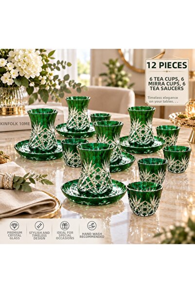 AYZ HOME Cut Crystal Glass 12 Piece Tea Set |   6-Person Handcrafted Tea and ...