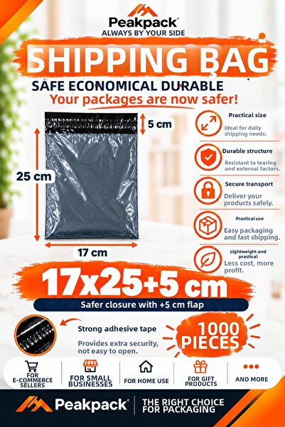 PEAKPACK Pocketless Shipping Bag 17X25+5 cm 1000 Pieces Gray