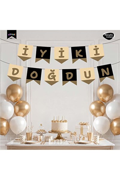Vipfoni Happy Birthday Letter Banner - Silvery Black Gold