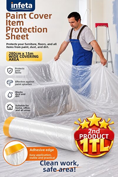 İnfeta 280 cm X 15 m Adhesive Protective Cover for Paint, Paint Tray, Furnitu...