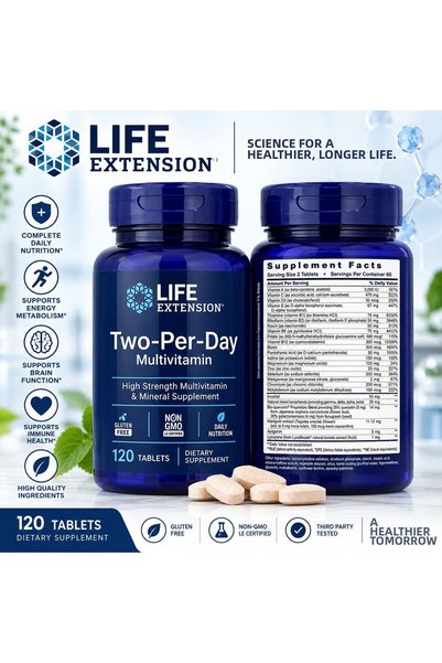 Life Extension مكمل غذائي متعدد الفيتامينات والمعادن يكفي للاستعمال كل يومين،...