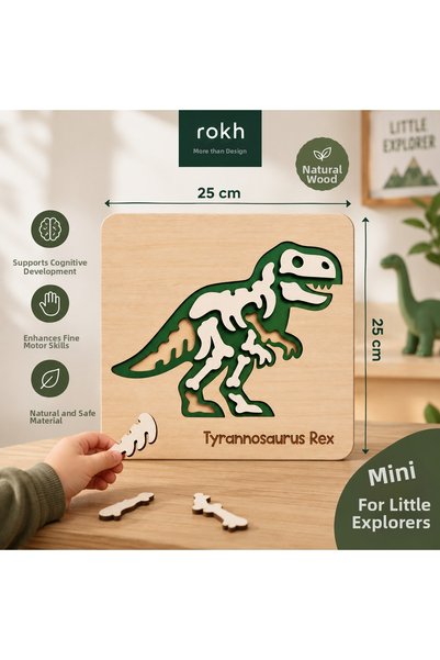 ROKH 🦖   25X25 cm Wooden Dinosaur Puzzle Decor |   Tyrannosaurus Rex Kids Room Wall Decor