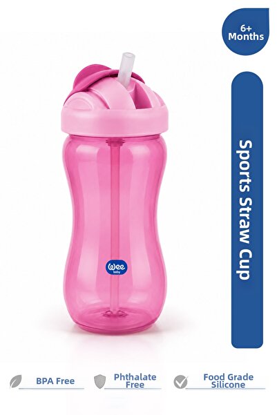 Wee Baby Sporty Cup with Straw, Leak-Proof Baby Cup Water Bottle 350 ml Pink