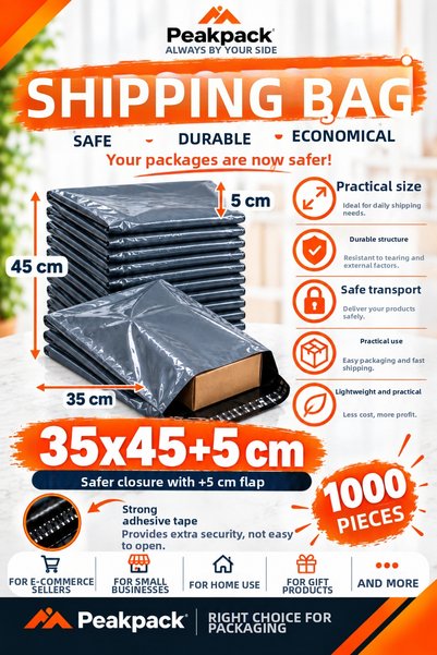 PEAKPACK حقيبة شحن بدون جيوب 35x45+5 سم 1000 قطعة رمادية