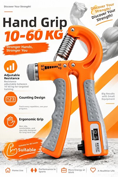 Milena Life Adjustable Hand Spring 10-60 Kg, Hand Grip Strengthener with Coun...