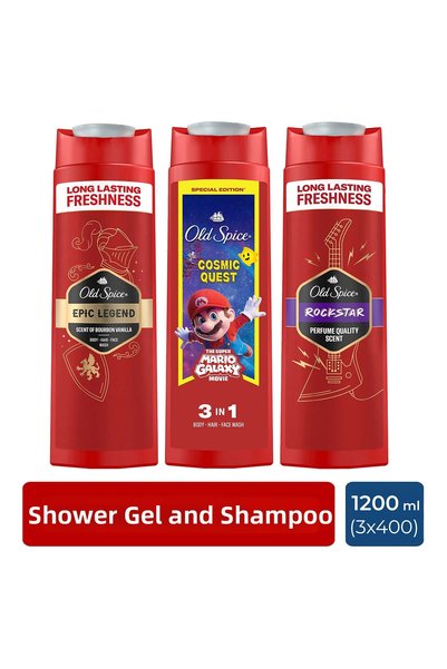 Old Spice Men's 3-in-1 Shower Gel and Shampoo Set: Rockstar, Epic Legend, Wol...