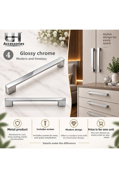 Ulaş Hırdavat Metal Bridge Modern Luxury Furniture Cabinet Drawer Handles 160-192 Mm, Rose/Light Aqua/Bronze Green/Gloss Chrome/Matte Gold/Matte Gray Metal