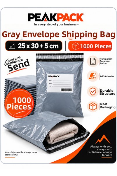 PEAKPACK Gray Cargo Bag with Pocket 25X30+5 cm 1000 Pieces Self-Adhesive Shipping Bag