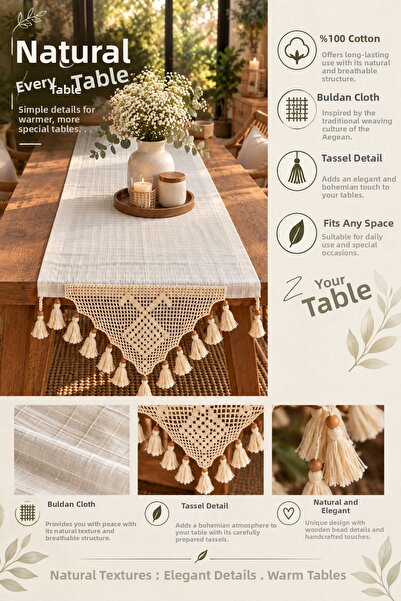 GLOMAR 100% Cotton Tasseled Runner Bohemian Authentic Square Pattern Lace Det...