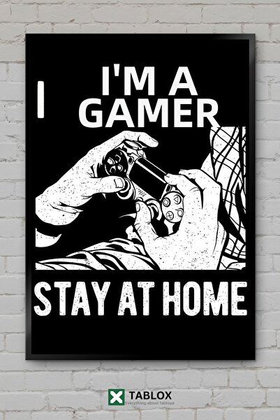 TABLOX Sunt un gamer. Rămân acasă. Tablou decorativ înrămat din MDF cu citatu...