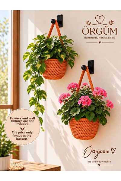 EGE ÖRGÜM Wicker Look Mini Wall Hanging Basket 12X11 cm – Knitted Handmade De...