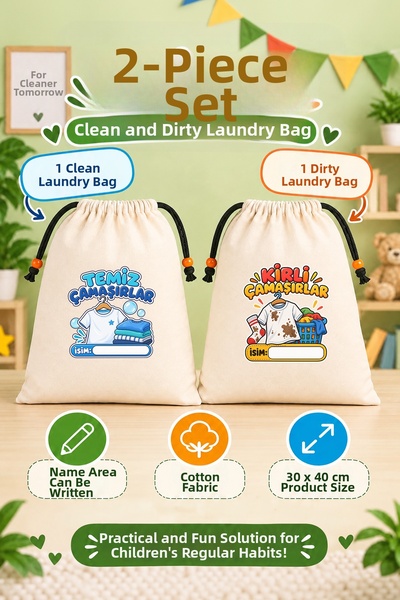 yibucraft Nursery and Kindergarten Clean Laundry Dirty Laundry Bag Set of 2 3...