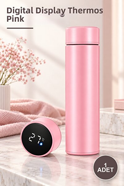 Yenilig 1 Piece Thermos with Digital Display Pink