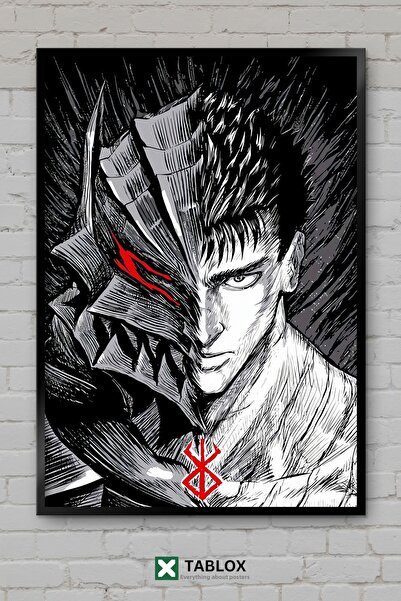 TABLOX Berserk Guts Anime Manga Πολεμιστής με σπαθί Ιαπωνική αφίσα με κορνίζα...