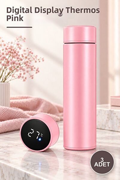 Yenilig 3 Pieces Thermos with Digital Display Pink