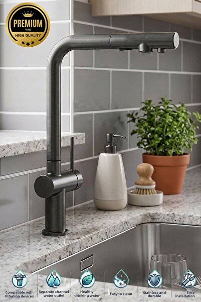banyonatural Anthracite First Quality Stainless Brass Luka Purified Spiral Si...
