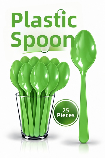 Huzur Party Store 25Pcs Green Colorful Spoon Hard Durable Plastic Luxury Disp...