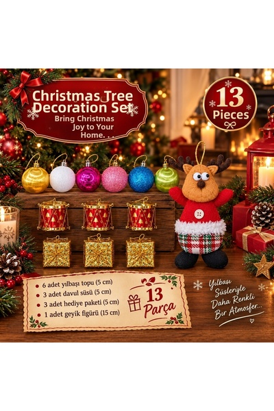 Lexi Bella New Year Special 13-Piece Christmas Tree Ornament Set with Deer Fi...