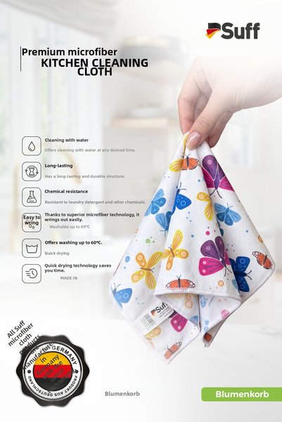 Suff Blumenkorb Microfiber Kitchen Cleaning Cloth Stain Resistant Large Surface Patterned Kitchen Cleaning Cloth 70X50 cm Colorful Butterfly
