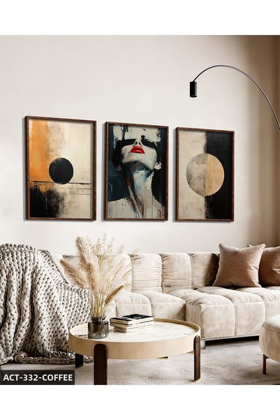 CeSht Circular Patterns and Women's Portrait 3 Piece Wooden Framed Painting Act