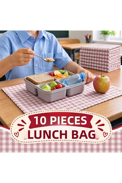 INTER Z 10 Pieces of Red Gingham Patterned School Lunch Mat, Dinner Napkin