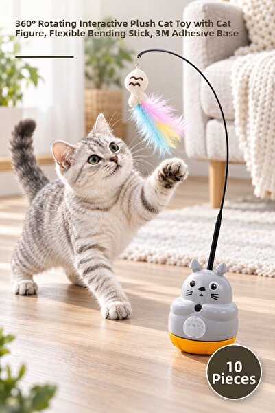 Yenilig 10 Pieces Cat Shaped Rotating Plush Fish Toy with Fish – 360 °   Inte...