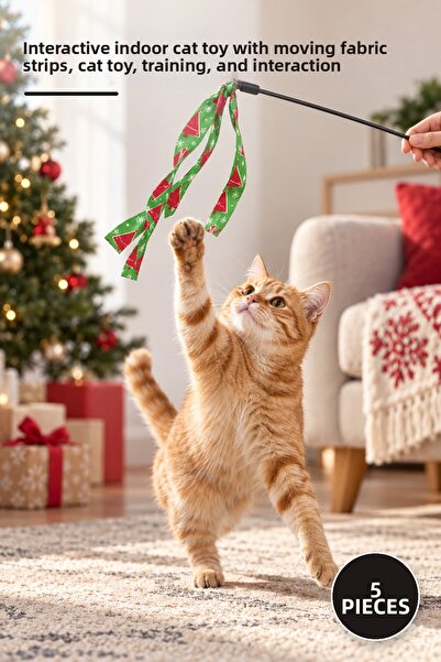 Yenilig 5 Pieces of Christmas-Themed Cat Play Rods – Interactive Indoor Cat T...