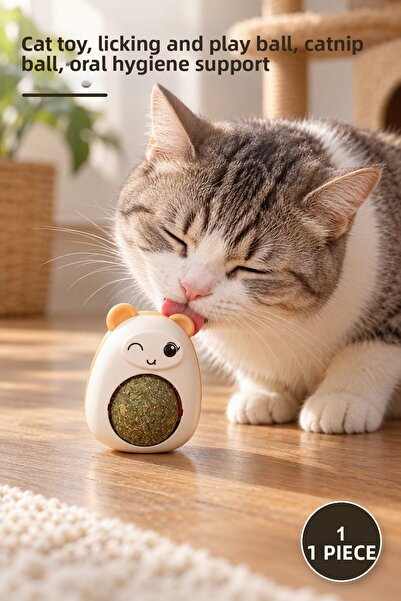 Yenilig 1 Piece Catnip Licking Ball with Teddy Bear – Cat Toy, Licking and Pl...