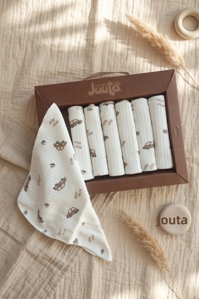 Babydonat 100% Cotton Cream Car Patterned Baby Mouth Wipes Set - 7-Piece Eco-...