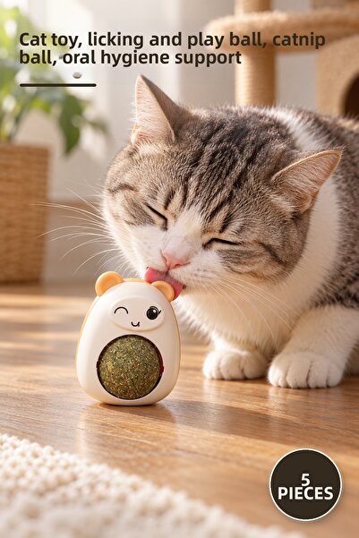 Yenilig 5 Pieces of Catnip Licking Ball with Teddy Bear – Cat Toy, Licking an...