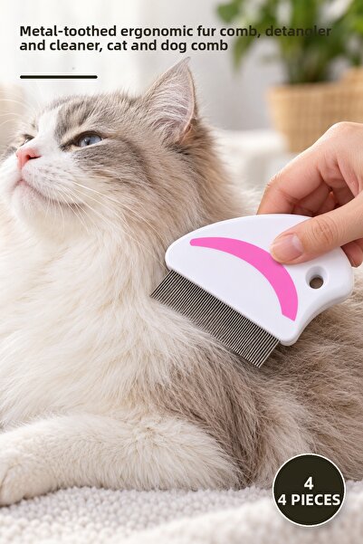 Yenilig 4 Pieces Pet Lice Comb – Ergonomic Hair Combing Tool with Metal Teeth...