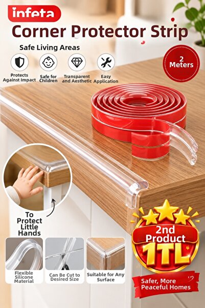 İnfeta 2 Meters Transparent Silicone Table Edge Corner Protector Strip Strong...