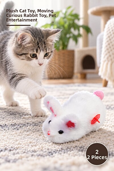 Yenilig 2 Pieces Wind-Up Rabbit Toy – Plush Cat Toy, Moving Wind-Up Rabbit To...
