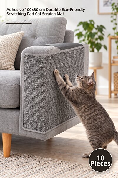 Yenilig 10 Pieces Cat Scratching Mat – Stickable 100X30 cm Durable Eco-Friend...
