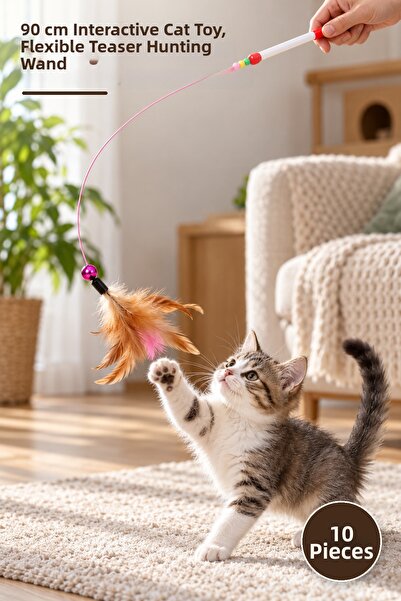 Yenilig 10 Pieces of Cat Play Rods – 90 cm Interactive Cat Toy, Flexible Teas...
