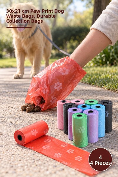 Yenilig 4 Pieces of Dog Poop Bags – Paw Patterned 30X21 cm Durable Collection...