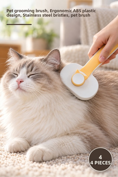Yenilig 4 Pieces Self-Cleaning Hair Brush – Pet Hair Care, Ergonomic Abs Plas...