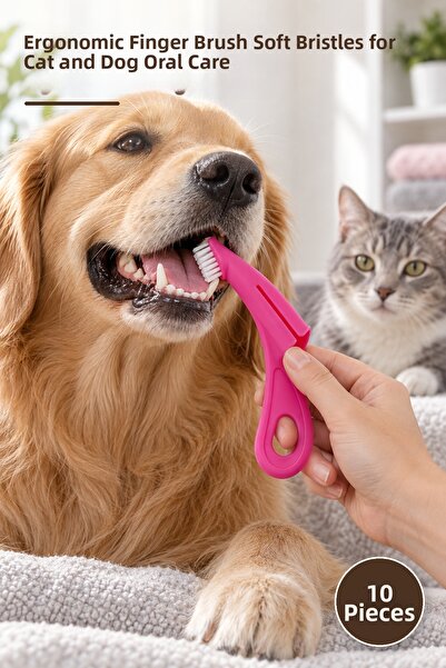 Yenilig 10 Pieces Pet Toothbrush – Ergonomic Finger Brush with Soft Bristles ...